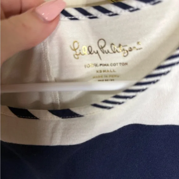 Lilly Pulitzer Navy White Striped Dress XS Pima Cotton 3/4 Sleeve Nautical Shift - Picture 2 of 3